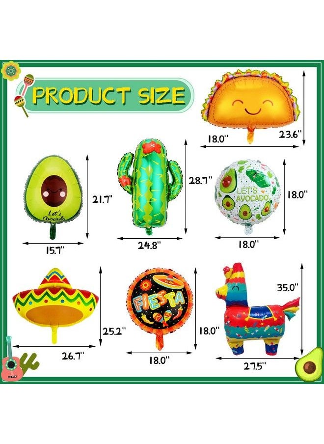 Bluegogo - 18 Pcs Fiesta Party Balloons Supplies Taco Balloons Mexican Balloons Cinco De Mayo Party Decorations Cactus Avocado Hat Jumbo Mylar Foil Balloons Fiesta Party Decorations - Image 1