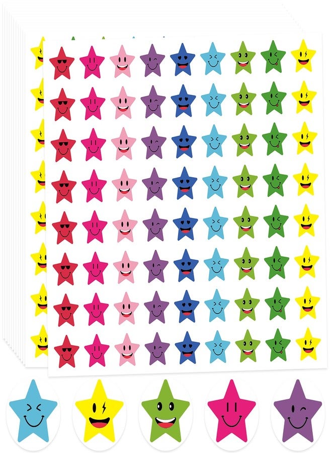 Leezead 1800Pcs Star Stickers, 1 Inch Happy Smile Face Stickers Colorful Mini Incentive Reward Sticker Round Behavior Chart Sticker for Shcool Classroom Students Teachers Supplies - Image 1