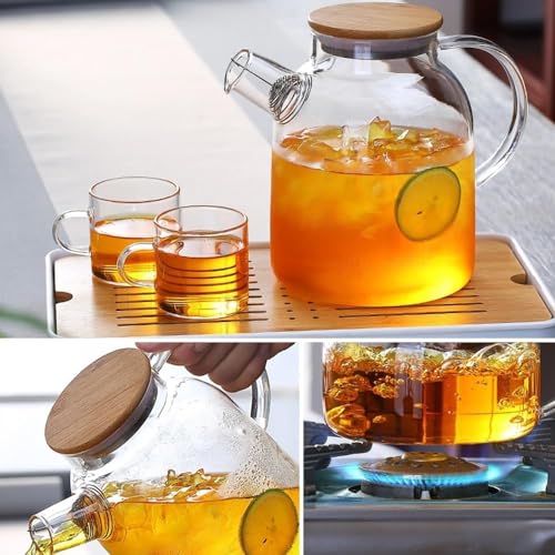 VISMII Glass Water Jug with Stainless Steel Lid & Handle Transparent Beverage Carafe for Home Office Etc Pitcher for Serve Water Juice Borosilicate Jug (Pack of 1) (1.8 Liter) - Image 5