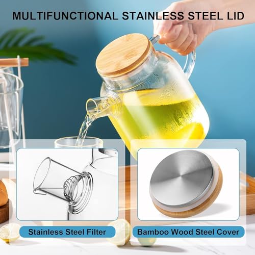 VISMII Glass Water Jug with Stainless Steel Lid & Handle Transparent Beverage Carafe for Home Office Etc Pitcher for Serve Water Juice Borosilicate Jug (Pack of 1) (1.8 Liter) - Image 4