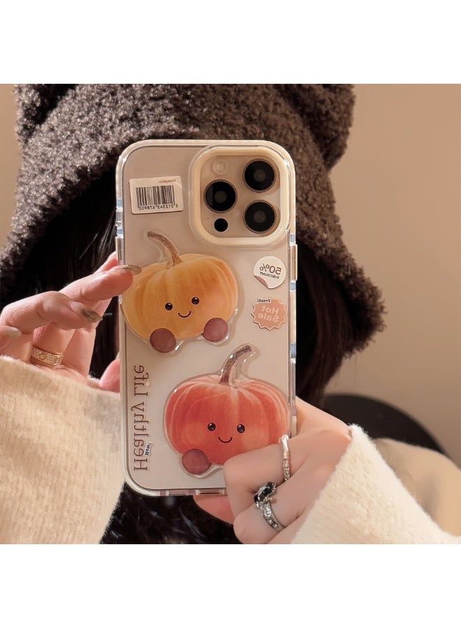 NIBEMINENT Cartoon Pumpkin Protective TPU Case Cover For iPhone 16 Pro, White Border - Image 1