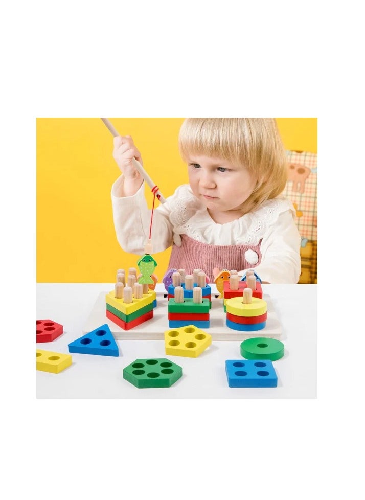 Generic - “Multifunctional wooden educational toy - Learn to hunt, distinguish colors, sort shapes - Montessori early learning tools for children” - Image 1
