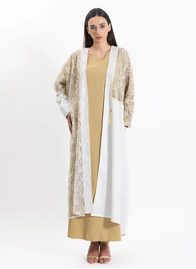 SHAPES EMBROIDERED DETAILED ABAYA WITH DRESS
