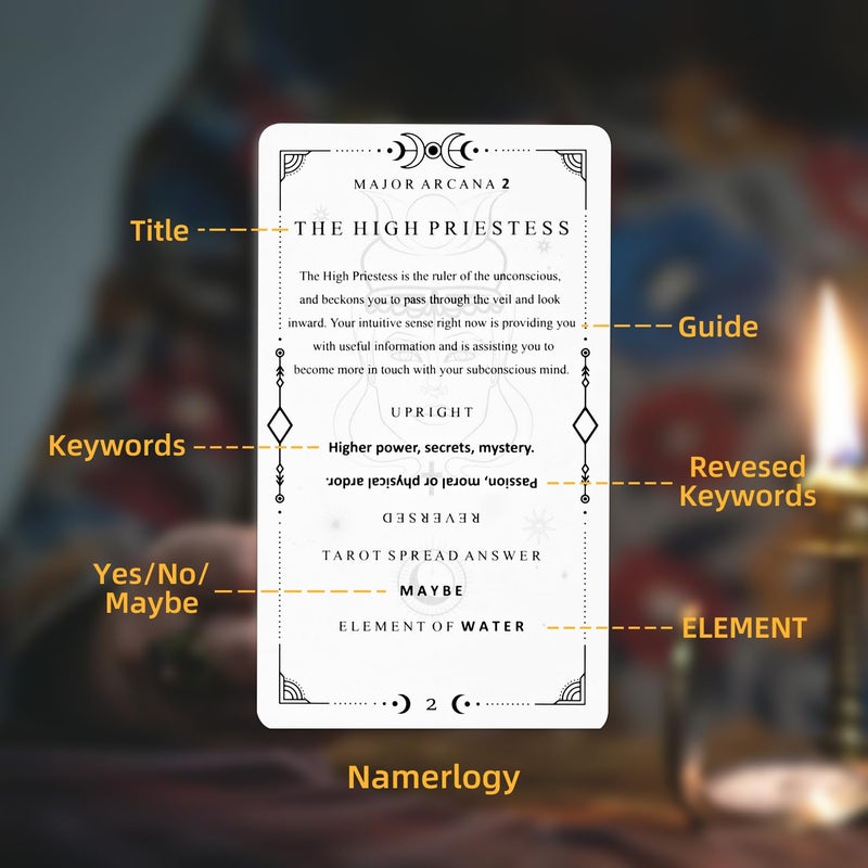GINCEVHY 78 Clear Text Pattern Tarot Cards, Classic Tarot Learning Deck Fortune Telling Game with Meanings on Them for Beginner - Image 2