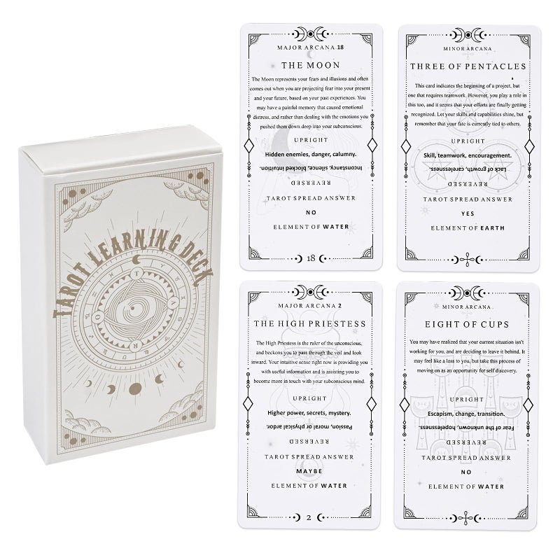 GINCEVHY 78 Clear Text Pattern Tarot Cards, Classic Tarot Learning Deck Fortune Telling Game with Meanings on Them for Beginner - Image 1