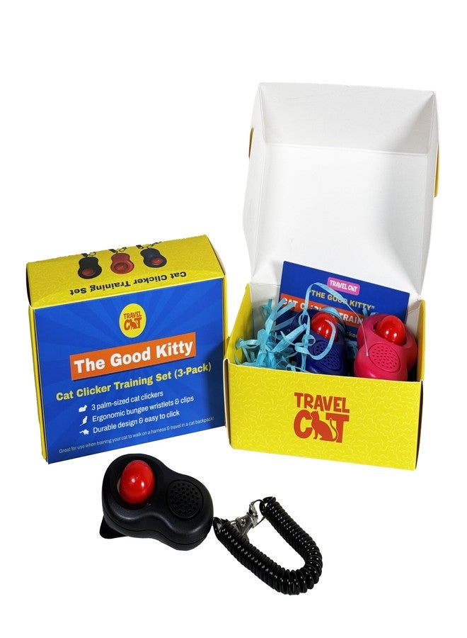 Your Cat Backpack TRAVEL CAT Clicker Training Kit - 3 Pack Cat and Puppy Training Clicker with Button and Wrist Strap for Cats Behavior, Rewards Training - Red, Blue and Black Pet Training Clicker with Loud Click Sound - Image 3