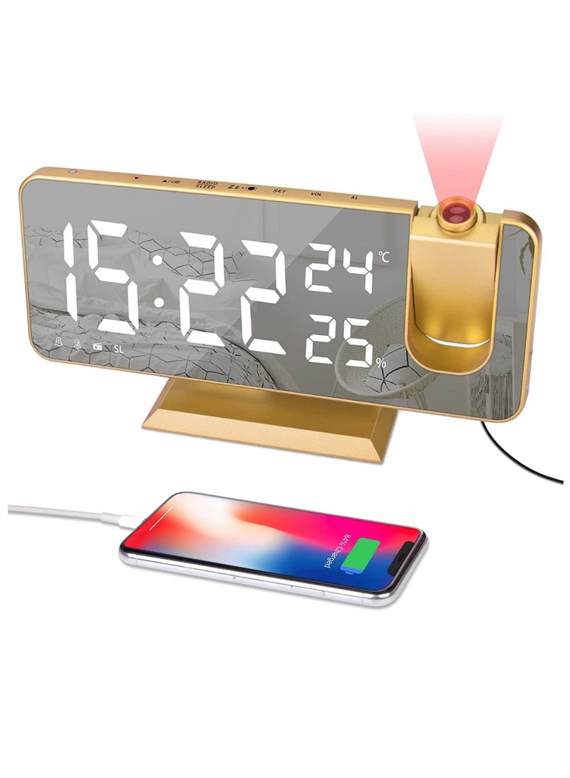 Bluejw Alarm Clock Projector, Radio with 180° Rotatable LED Digital Projection on Ceiling Wall USB Charging, Dual Alarm, 15 Level Volume, Large Display, for Bedroom Home - Image 1