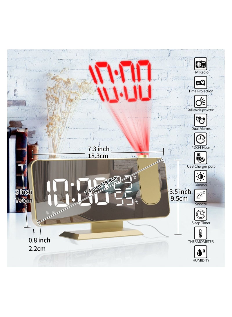 Bluejw Alarm Clock Projector, Radio with 180° Rotatable LED Digital Projection on Ceiling Wall USB Charging, Dual Alarm, 15 Level Volume, Large Display, for Bedroom Home - Image 2