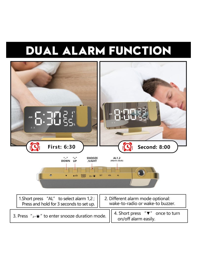 Bluejw Alarm Clock Projector, Radio with 180° Rotatable LED Digital Projection on Ceiling Wall USB Charging, Dual Alarm, 15 Level Volume, Large Display, for Bedroom Home - Image 5