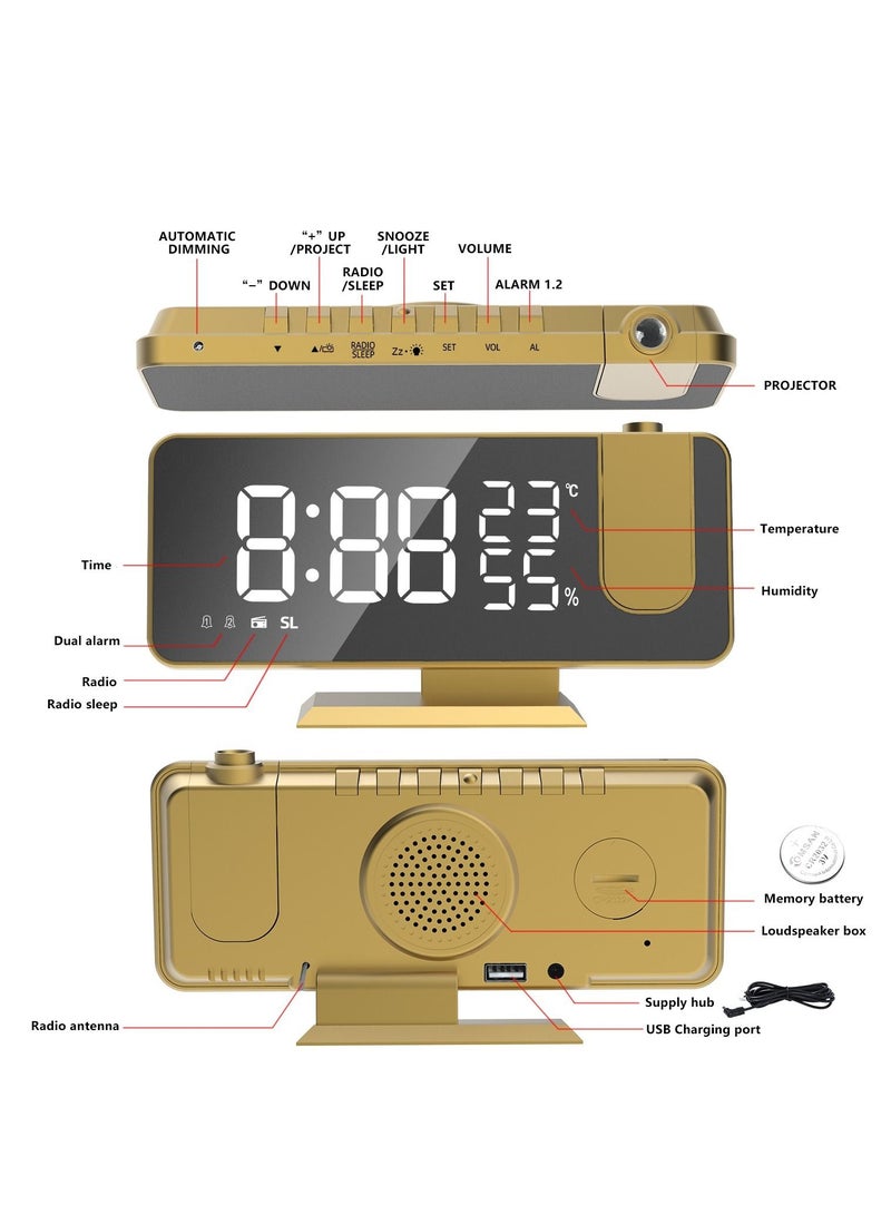 Bluejw Alarm Clock Projector, Radio with 180° Rotatable LED Digital Projection on Ceiling Wall USB Charging, Dual Alarm, 15 Level Volume, Large Display, for Bedroom Home - Image 4
