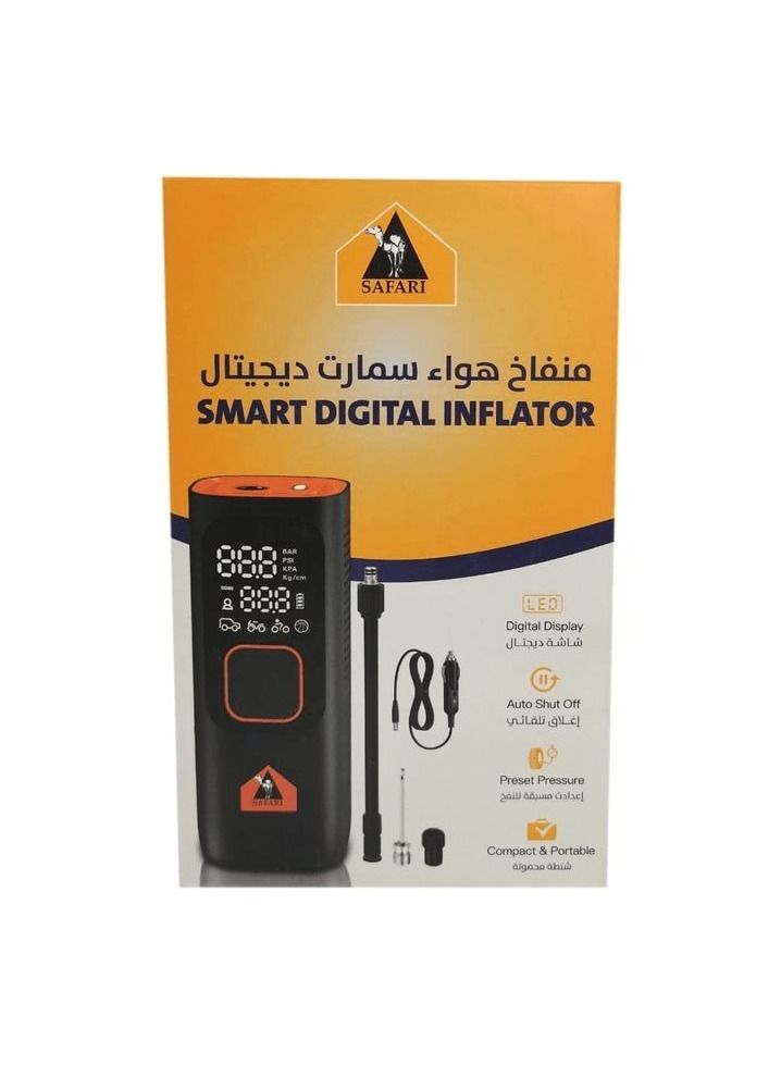 Safari Handy And Portable Smart Digital Tire Inflator, 2-160PSI 0.1-11BAR 12V LED Display Car Air Compressor, Safari SD02 - Image 1