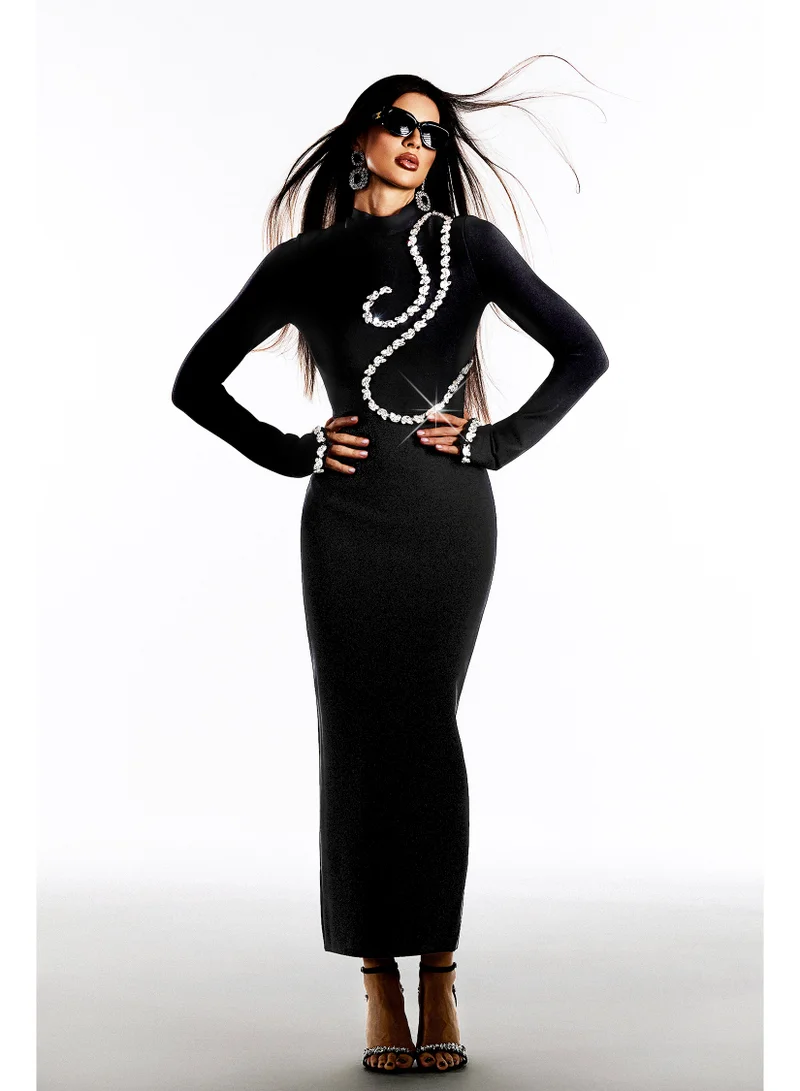 Bella Barnett Hutuny Diamond Setting Long Sleeve Bandage Maxi Dress