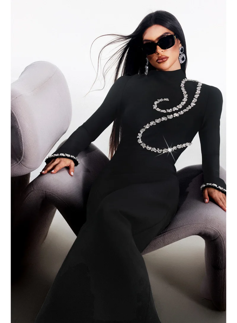 Bella Barnett  Hutuny Diamond Setting Long Sleeve Bandage Maxi Dress for Women | Best Price UAE