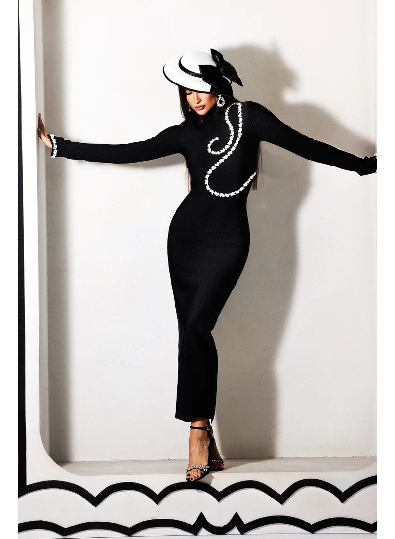 Bella Barnett  Hutuny Diamond Setting Long Sleeve Bandage Maxi Dress for Women | Best Price UAE