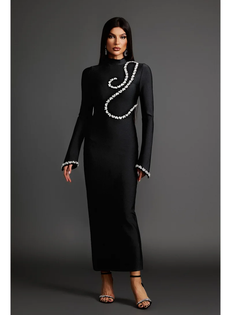 Bella Barnett  Hutuny Diamond Setting Long Sleeve Bandage Maxi Dress for Women | Best Price UAE