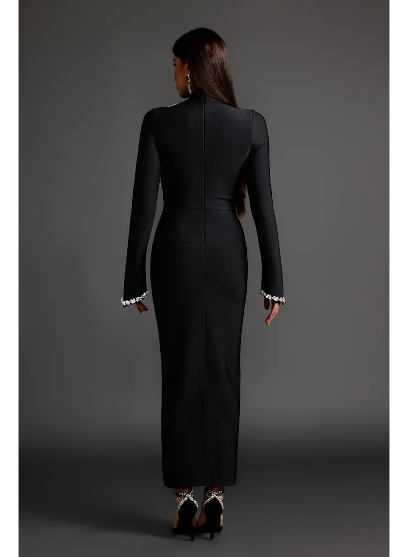 Bella Barnett  Hutuny Diamond Setting Long Sleeve Bandage Maxi Dress for Women | Best Price UAE
