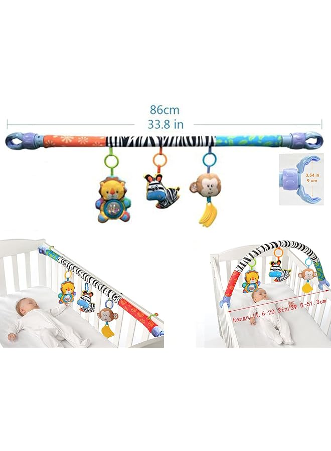 إيروريكس عربة أطفال للسفر مزودة بقوس للعب، ملحق من القماش، لعبة حيوانات، وشريط أنشطة مع خشخيشة - Image 3