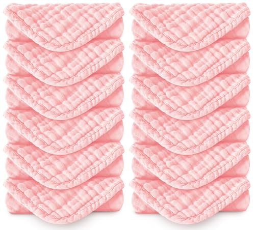 Spotted Play Muslin Burp Cloths 100 Cotton Large 20x10 Extra Soft and Absorbent Baby Wash Cloths Spit Up Rags Baby Burping Cloth for Boys Girls Items12 Pack Pink - Image 1