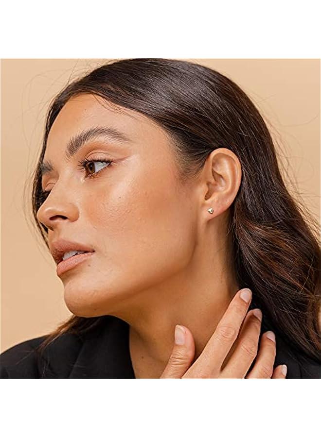 PAVOI 14K Gold Plated Sterling Silver Bar, Dot, Heart, Triangle, Star, Cat | Dainty Earrings for Women - Image 2