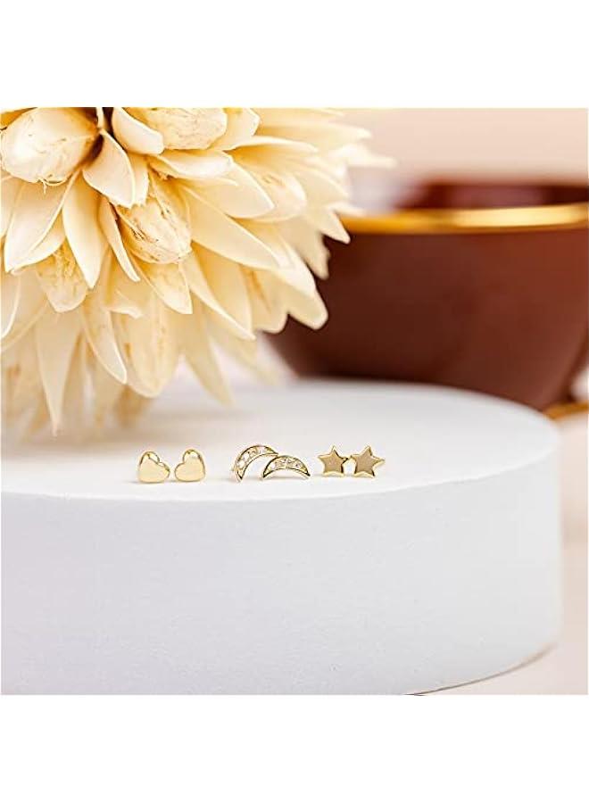PAVOI 14K Gold Plated Sterling Silver Bar, Dot, Heart, Triangle, Star, Cat | Dainty Earrings for Women - Image 4
