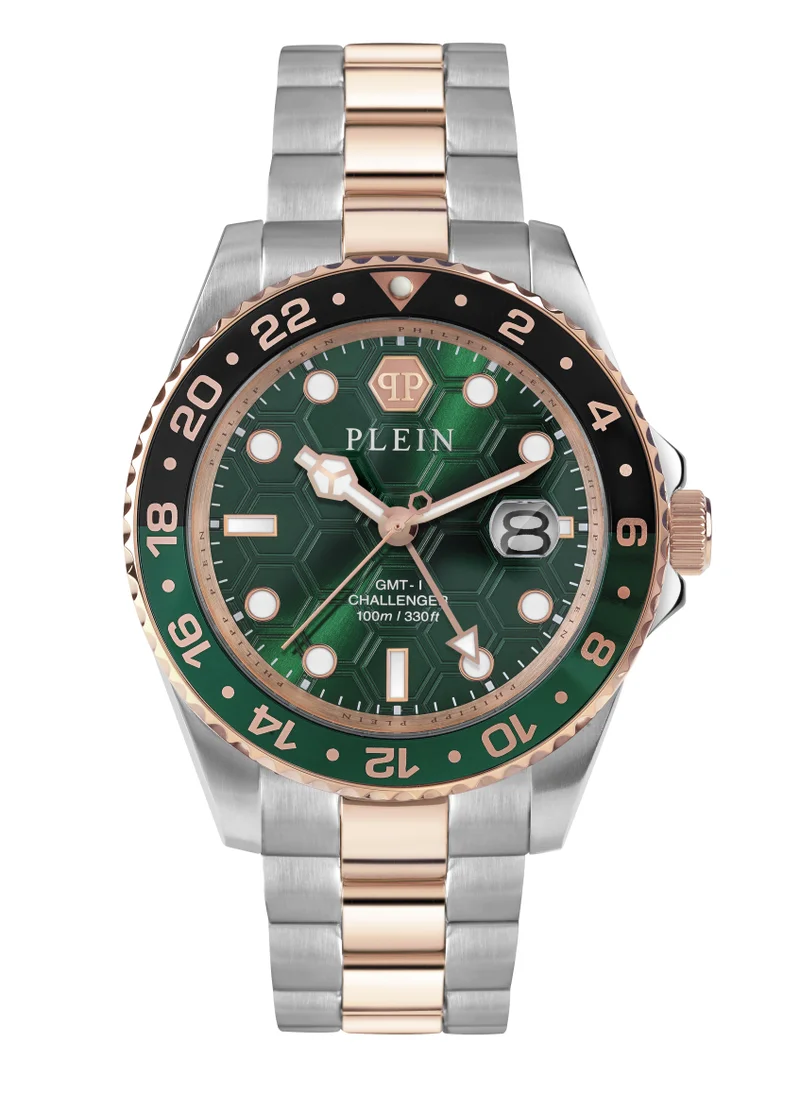 فيليب بلين Gmt-I  Challenger Watch For Men With With Rosegold Stainless Steel Bracelet 44 Mm 10 Atm