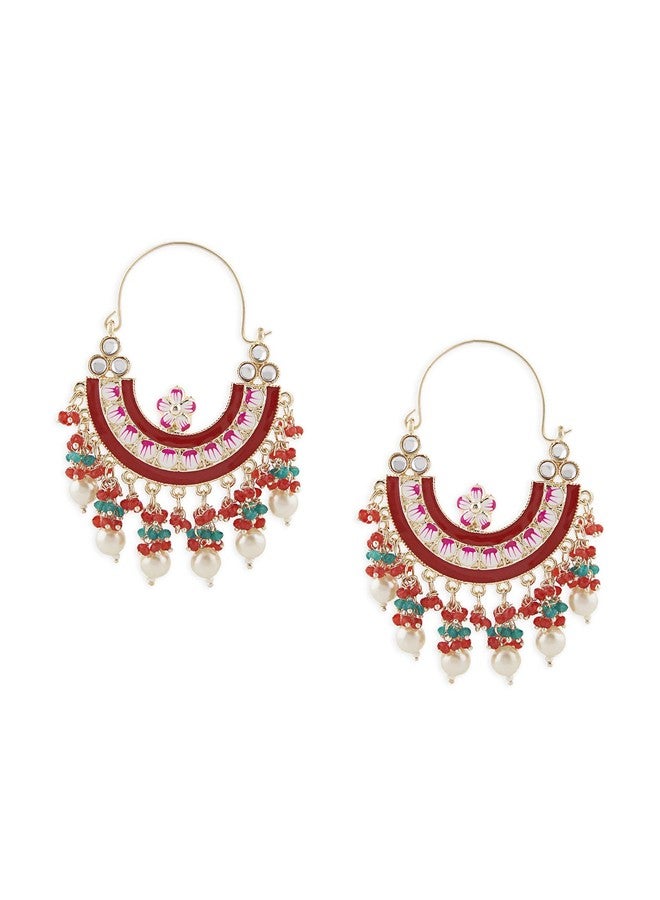 Zaveri Pearls أقراط زافيري بيرلز متعددة الألوان بتصميم ميناكاري، على شكل هلال، للنساء - ZPFK18801 - Image 1