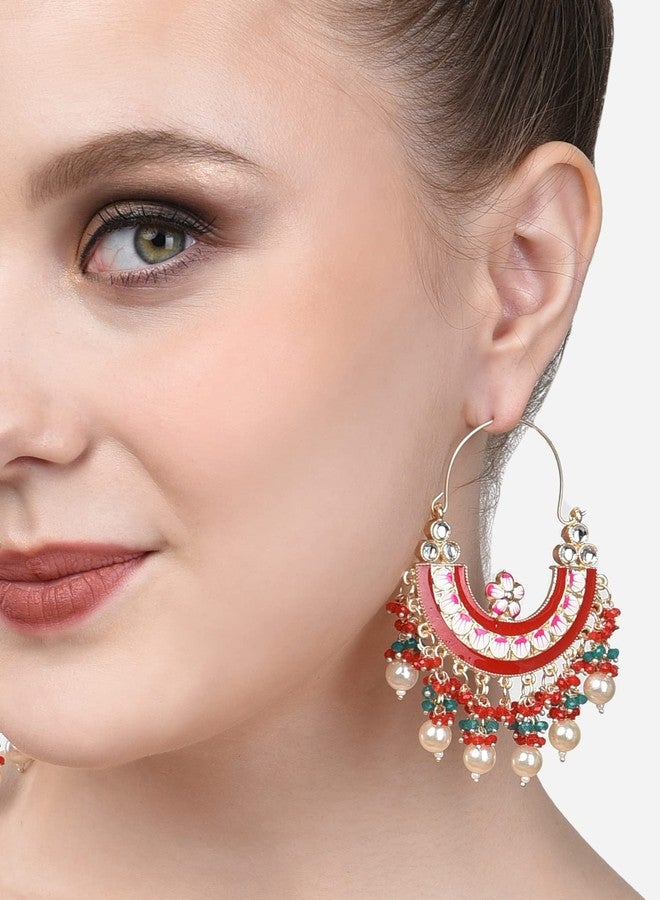 Zaveri Pearls أقراط زافيري بيرلز متعددة الألوان بتصميم ميناكاري، على شكل هلال، للنساء - ZPFK18801 - Image 3