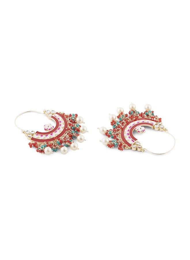 Zaveri Pearls أقراط زافيري بيرلز متعددة الألوان بتصميم ميناكاري، على شكل هلال، للنساء - ZPFK18801 - Image 5