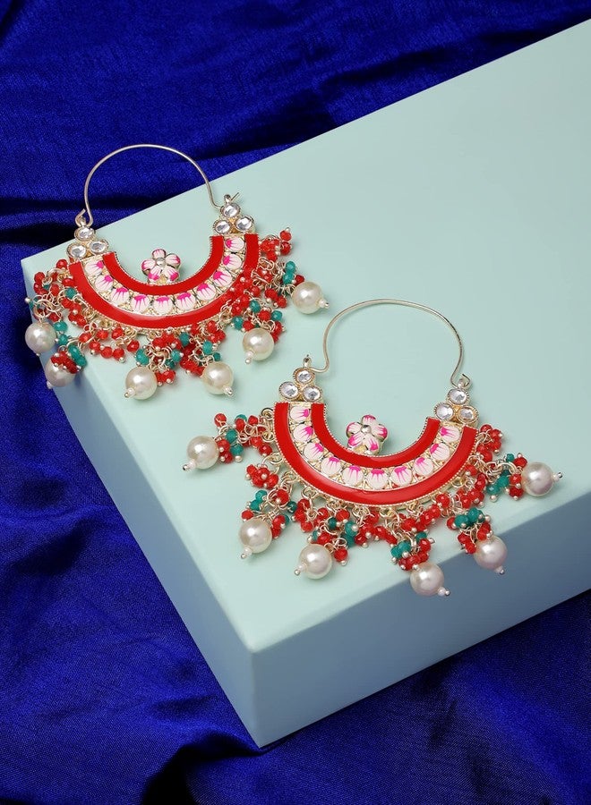 Zaveri Pearls أقراط زافيري بيرلز متعددة الألوان بتصميم ميناكاري، على شكل هلال، للنساء - ZPFK18801 - Image 2
