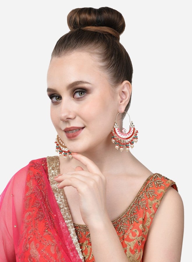 Zaveri Pearls أقراط زافيري بيرلز متعددة الألوان بتصميم ميناكاري، على شكل هلال، للنساء - ZPFK18801 - Image 4
