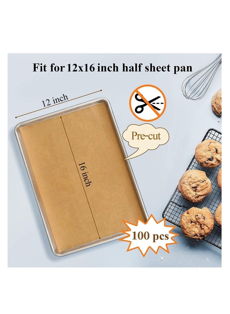 دايلي شيك 100 قطعة من ورق البرشمان للخبز، ورق البرشمان المقطوع مسبقًا غير اللاصق، مثالي للخبز والشواء والمقلاة الهوائية والخبز بالبخار وكعكة الكوب والكوكيز (بني، 30 × 40 سم) - Image 2