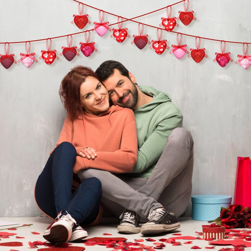 Kajaia 24 Pcs Glittery Valentine's Day Decoration Red Pink Heart Tree Ornaments with Bow Valentines Tree Decoration Hanging Decorative Ornaments for Home Wall Party Indoor Outdoor Decor - Image 5