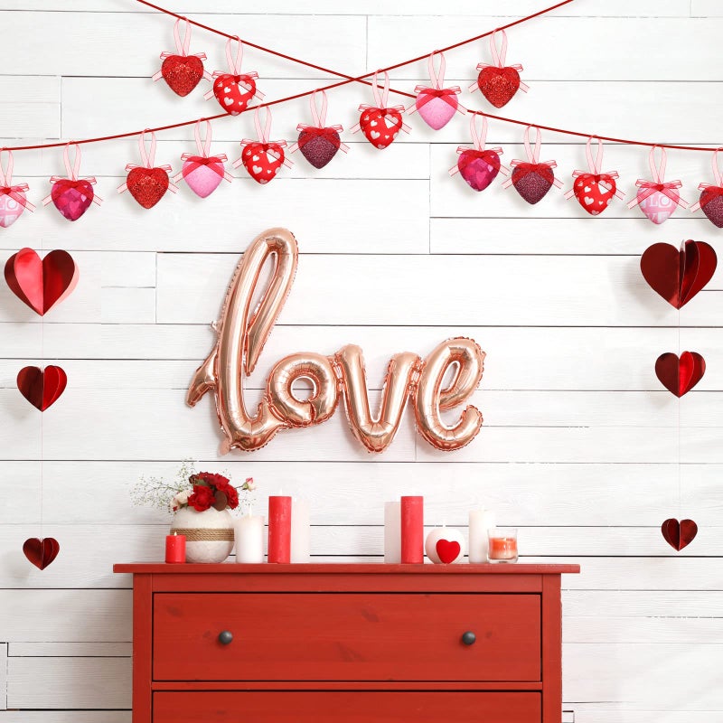 Kajaia 24 Pcs Glittery Valentine's Day Decoration Red Pink Heart Tree Ornaments with Bow Valentines Tree Decoration Hanging Decorative Ornaments for Home Wall Party Indoor Outdoor Decor - Image 4