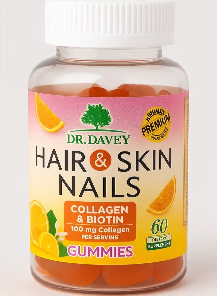 دكتور دافي حلوى جيلاتينية للشعر والبشرة والأظافر من دكتور ديفي مع الكولاجين والبيوتين - 60 حلوى جيلاتينية - Image 1