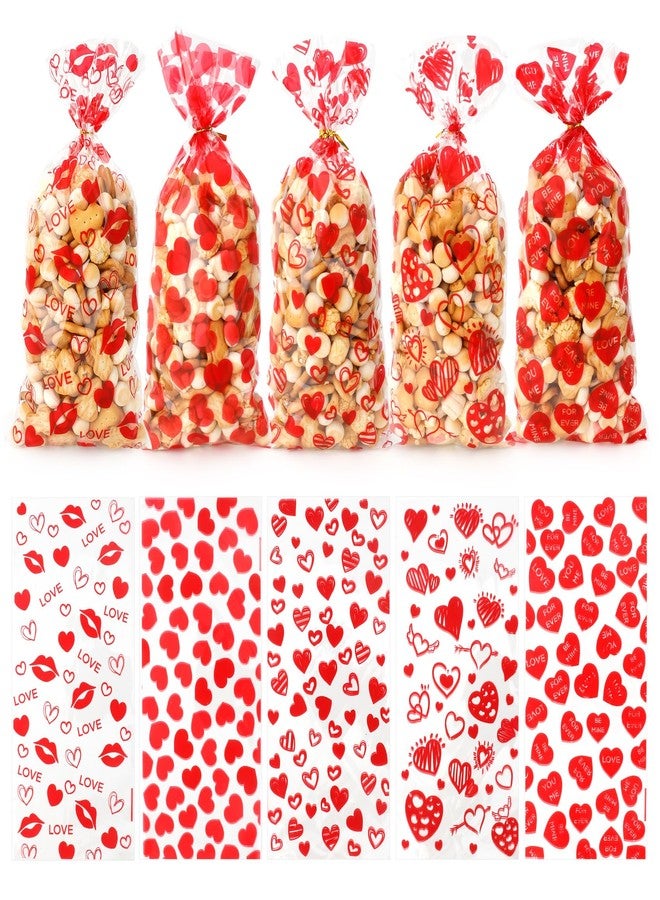 eowqeiur 100 PCS Valentines Cellophane Treat Bags(5x11 Inch) with Ties Plastic Valentine Goodie Candy CookieGifts Bags Bulk Pouches for Valentine's Party Favors Supplies Decorations Galentines Holiday Decor - Image 1