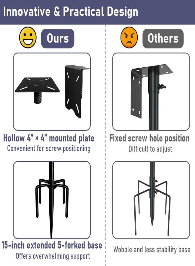 Ansionsol 90 Inch Smart Bird Feeder Pole with 5-Prong Base, Adjustable Bird House Pole Mount Kit for Outdoors, Heavy Duty Bird Feeder Stand for Wild Birds Watching, Black - Image 5