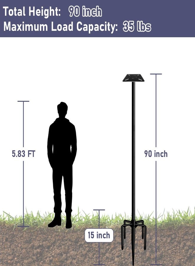 Ansionsol 90 Inch Smart Bird Feeder Pole with 5-Prong Base, Adjustable Bird House Pole Mount Kit for Outdoors, Heavy Duty Bird Feeder Stand for Wild Birds Watching, Black - Image 2