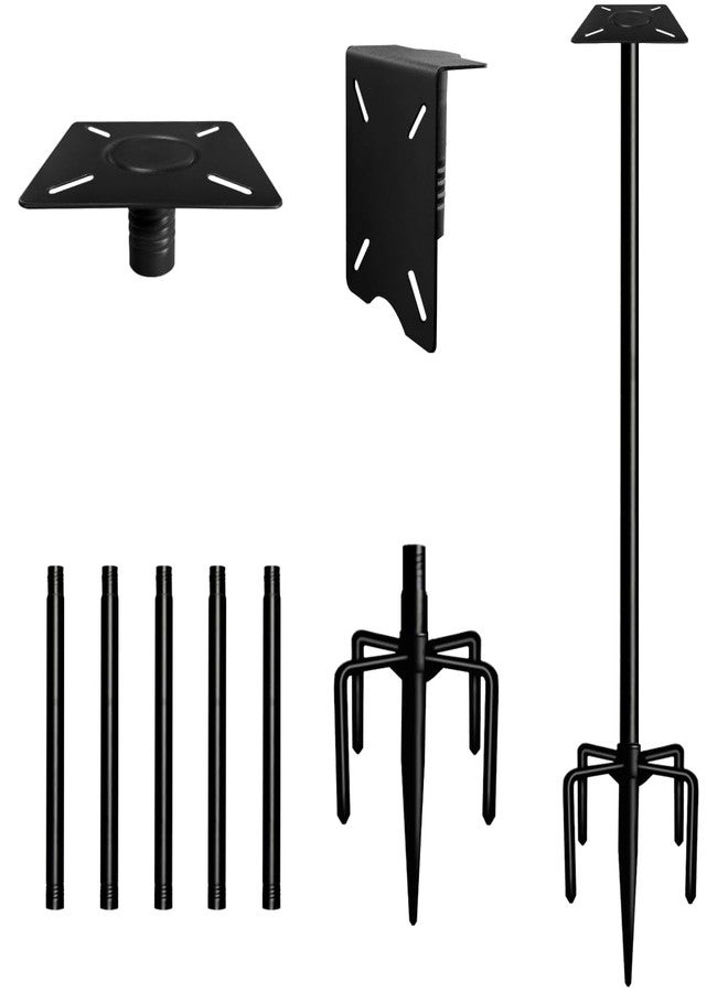 Ansionsol 90 Inch Smart Bird Feeder Pole with 5-Prong Base, Adjustable Bird House Pole Mount Kit for Outdoors, Heavy Duty Bird Feeder Stand for Wild Birds Watching, Black - Image 1