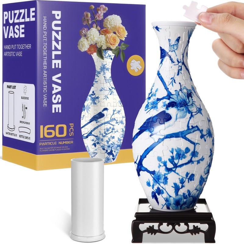 Silipull 3D Puzzle Vase 3D Puzzle Flower Vase Crafted from 160 Curved Plastic Pieces DIY Housewarming Gift for Flower Arrangements and Home Decoration (Chinoiserie) - Image 1