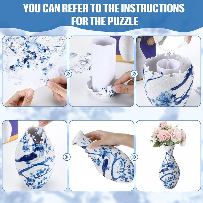 Silipull 3D Puzzle Vase 3D Puzzle Flower Vase Crafted from 160 Curved Plastic Pieces DIY Housewarming Gift for Flower Arrangements and Home Decoration (Chinoiserie) - Image 5