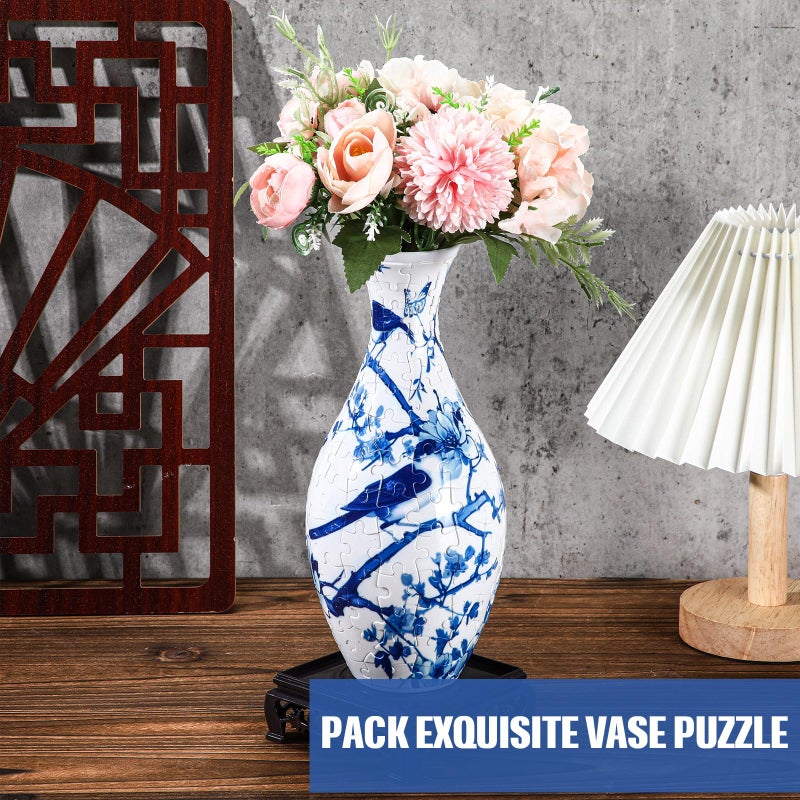Silipull 3D Puzzle Vase 3D Puzzle Flower Vase Crafted from 160 Curved Plastic Pieces DIY Housewarming Gift for Flower Arrangements and Home Decoration (Chinoiserie) - Image 2