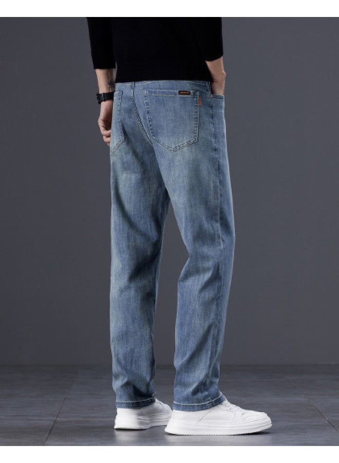 Fapai Men's Jeans With Slight Stretch, Retro Solid Color Straight Leg Pants, Men's Loose Casual Trousers, Long Pants - Image 1