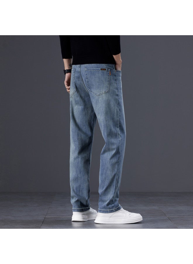 Fapai Men's Jeans With Slight Stretch, Retro Solid Color Straight Leg Pants, Men's Loose Casual Trousers, Long Pants - Image 2
