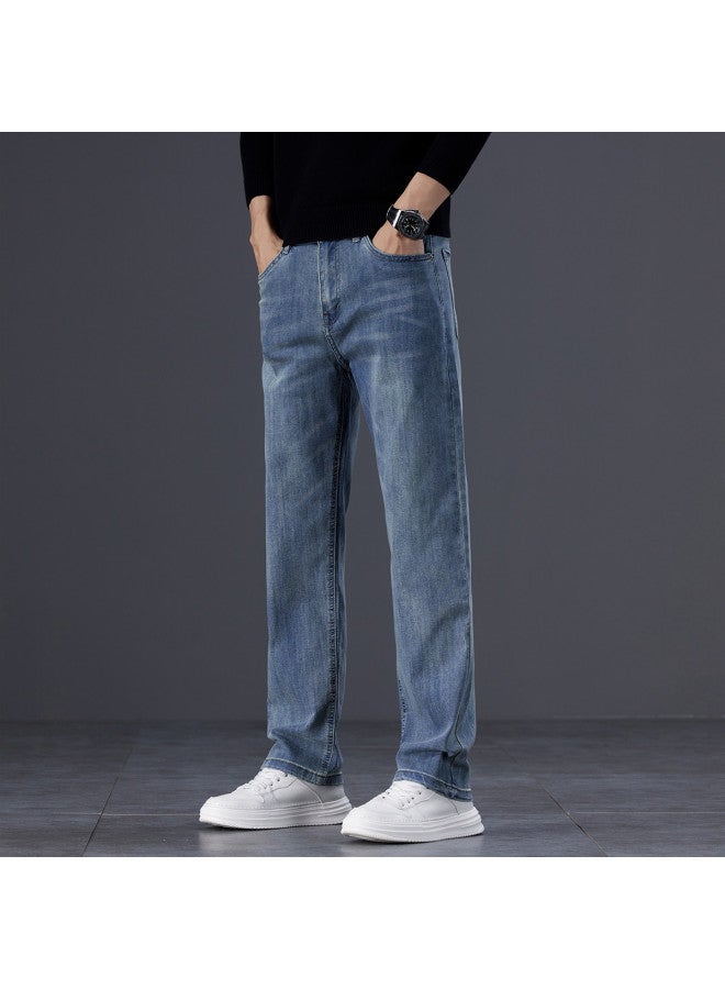 Fapai Men's Jeans With Slight Stretch, Retro Solid Color Straight Leg Pants, Men's Loose Casual Trousers, Long Pants - Image 4