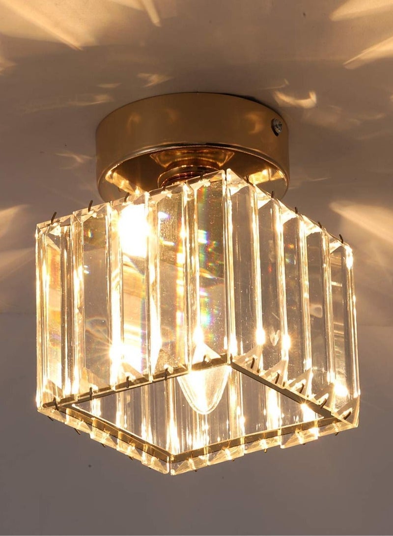 HOMESTAR Modern Gold Crystal Ceiling Light, Flush Mount Light Fixture, 1 Lamp Chandelier Lighting for Hallway, Bedroom, Living Room, Kitchen, Square (Bulb Included) - Image 1