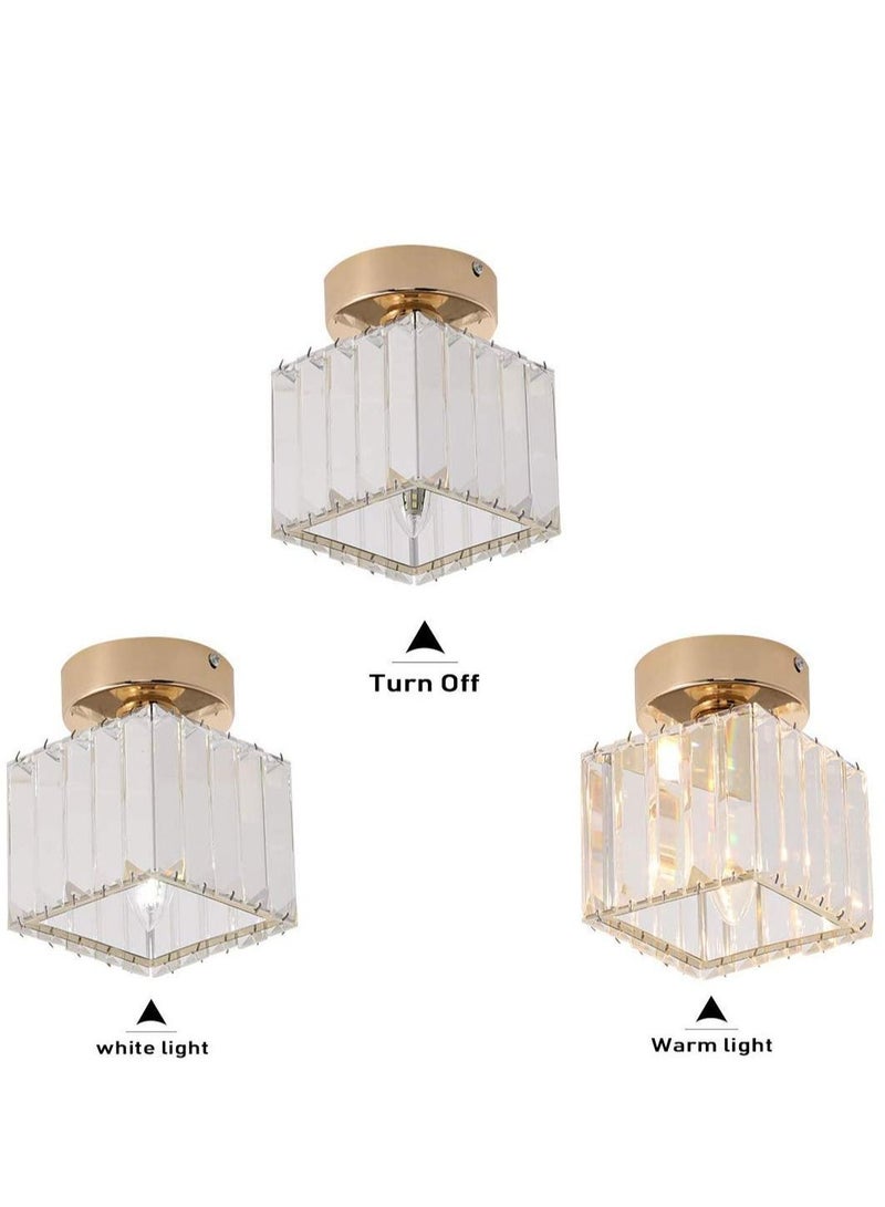 HOMESTAR Modern Gold Crystal Ceiling Light, Flush Mount Light Fixture, 1 Lamp Chandelier Lighting for Hallway, Bedroom, Living Room, Kitchen, Square (Bulb Included) - Image 4