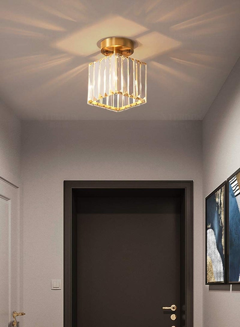 HOMESTAR Modern Gold Crystal Ceiling Light, Flush Mount Light Fixture, 1 Lamp Chandelier Lighting for Hallway, Bedroom, Living Room, Kitchen, Square (Bulb Included) - Image 2