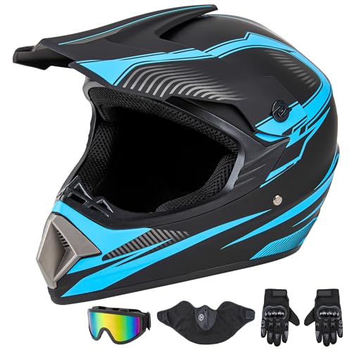 CARTMAN Adult Dirt Bike Helmets Motocross ATV Dirtbike Offroad Full Face Motorcycle Helmet, DOT Approved Matte Black and Blue, Adult-S - Image 1