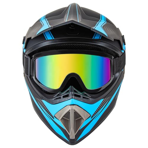 CARTMAN Adult Dirt Bike Helmets Motocross ATV Dirtbike Offroad Full Face Motorcycle Helmet, DOT Approved Matte Black and Blue, Adult-S - Image 2