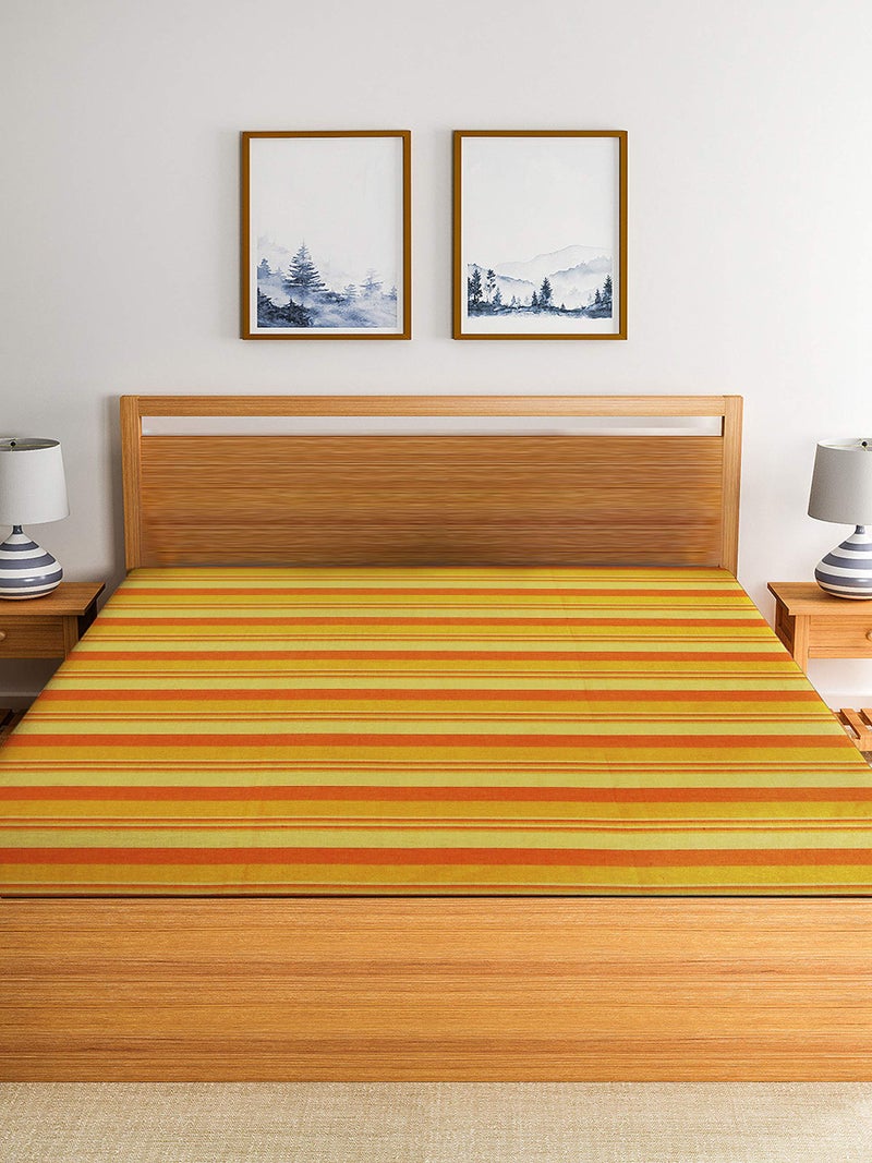 RANGBHAR Handloom Cotton Double Bedsheet Without Pillow Covers, Woven Striped Bedcover, 90 x 100 inch, Yellow and Orange,210 TC - Image 5